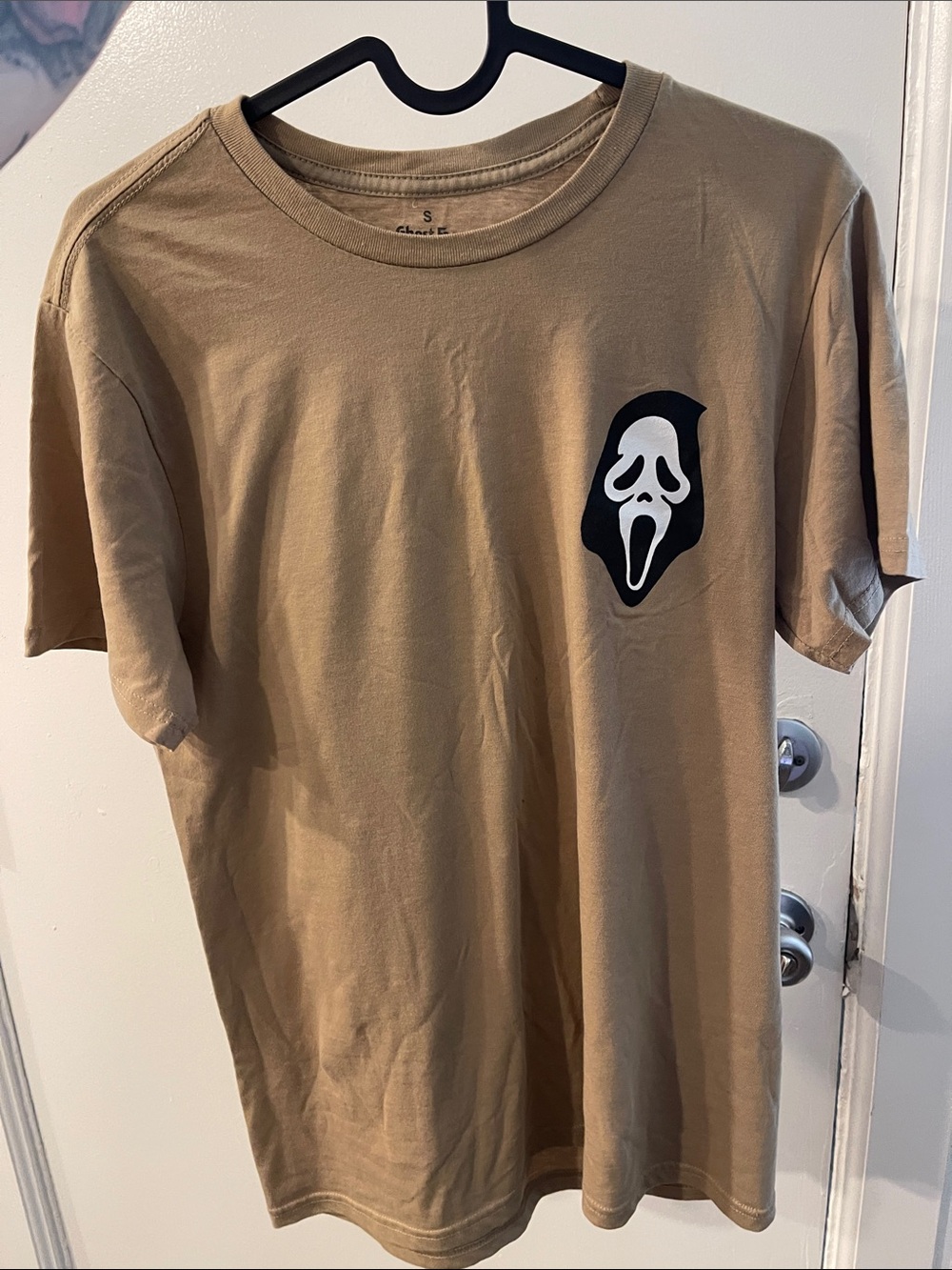 Tan Graphic Tee with Ghost Face Logo Front & Back